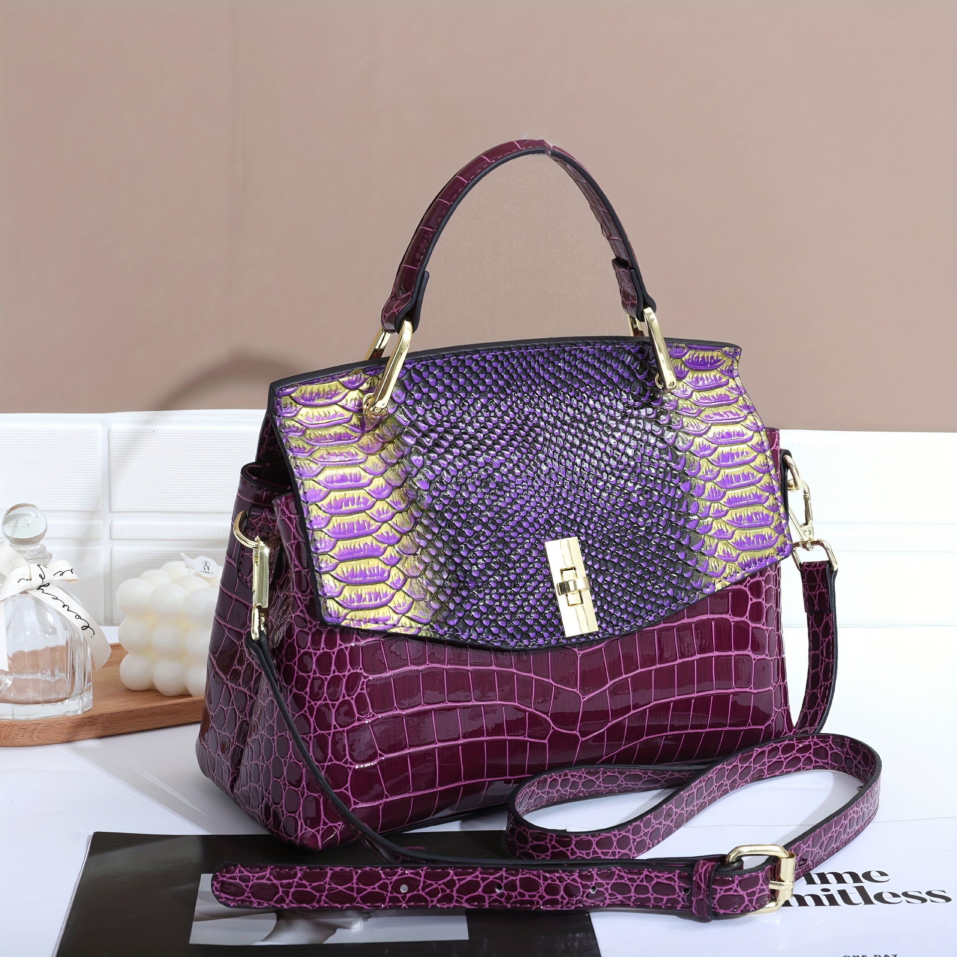 Premium Luxury Womens Retro Crocodile Pattern Bag - Stylish Crossbody Satchel with Elegant Top Handle - Versatile Shoulder & Handbag - Image 6
