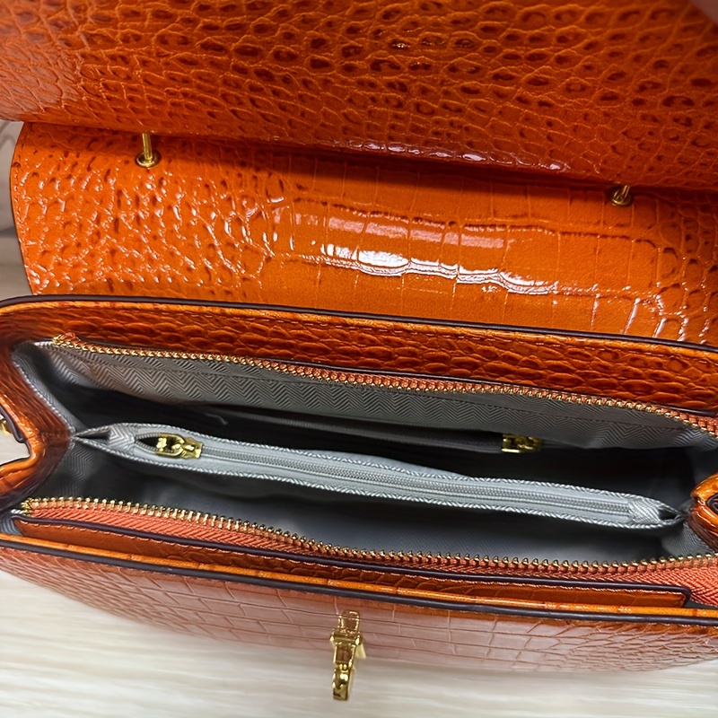 Premium Luxury Womens Retro Crocodile Pattern Bag - Stylish Crossbody Satchel with Elegant Top Handle - Versatile Shoulder & Handbag - Image 5