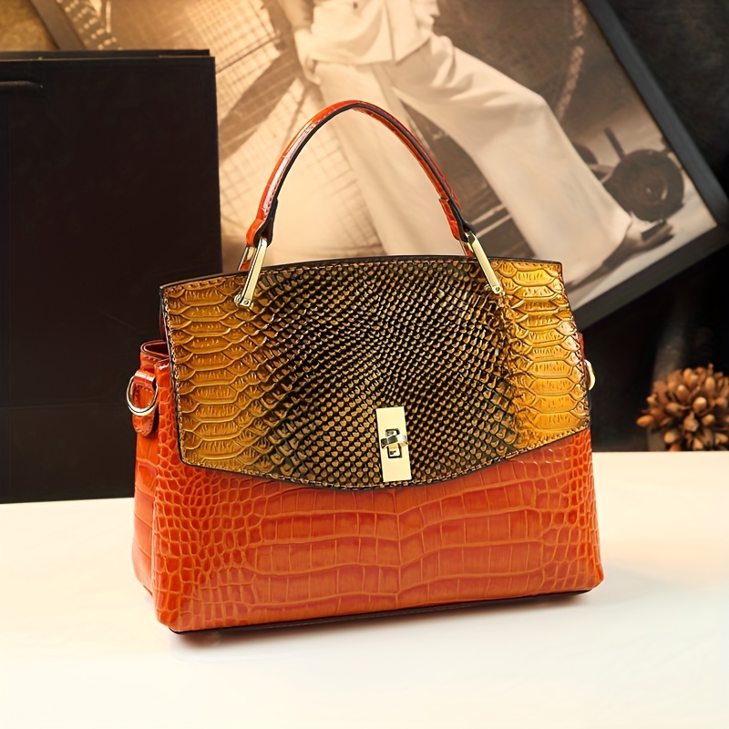 Premium Luxury Womens Retro Crocodile Pattern Bag - Stylish Crossbody Satchel with Elegant Top Handle - Versatile Shoulder & Handbag - Image 2