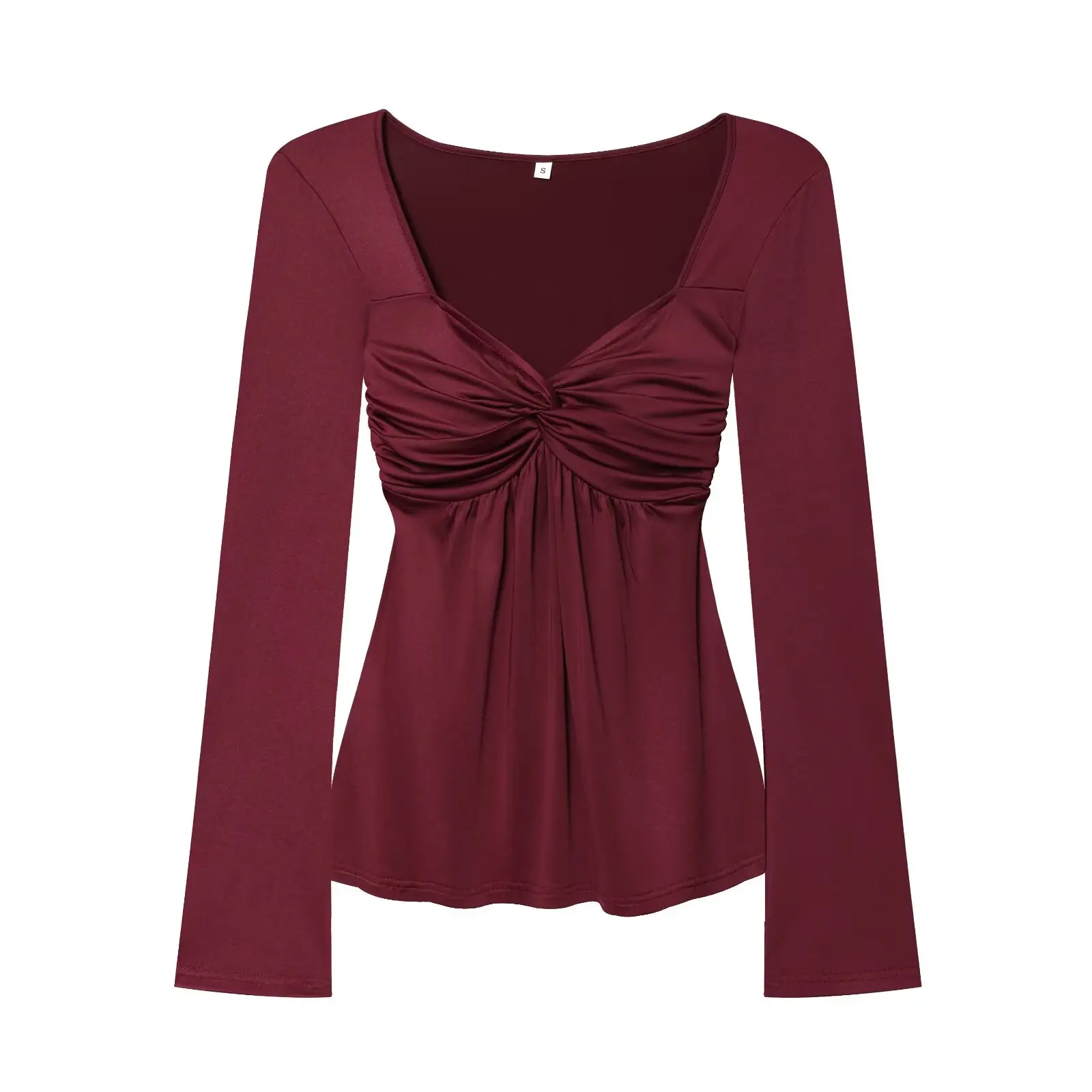 PB&ZA Women 2026 Spring New Fashion Accessories V-neck T-shirt Vintage Long Sleeve Female Shirts Blusas Chic Tops