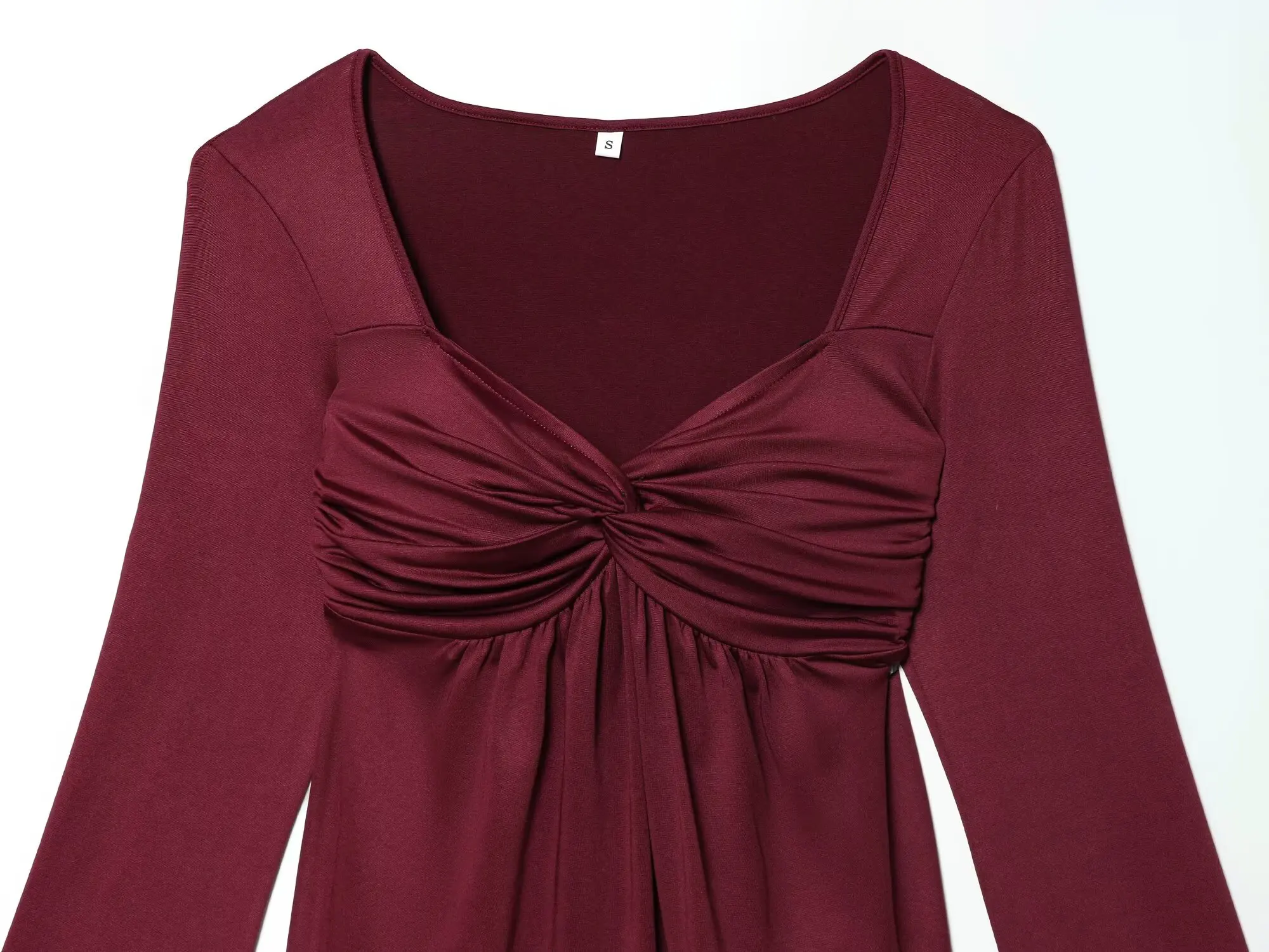 TAOP&ZA 2026 Spring New Arrival Women's Fashionable Spicy Style Burgundy V-Neck Twisted Long Sleeve Slim Fit Sexy T-Shirt 1732 - Image 3
