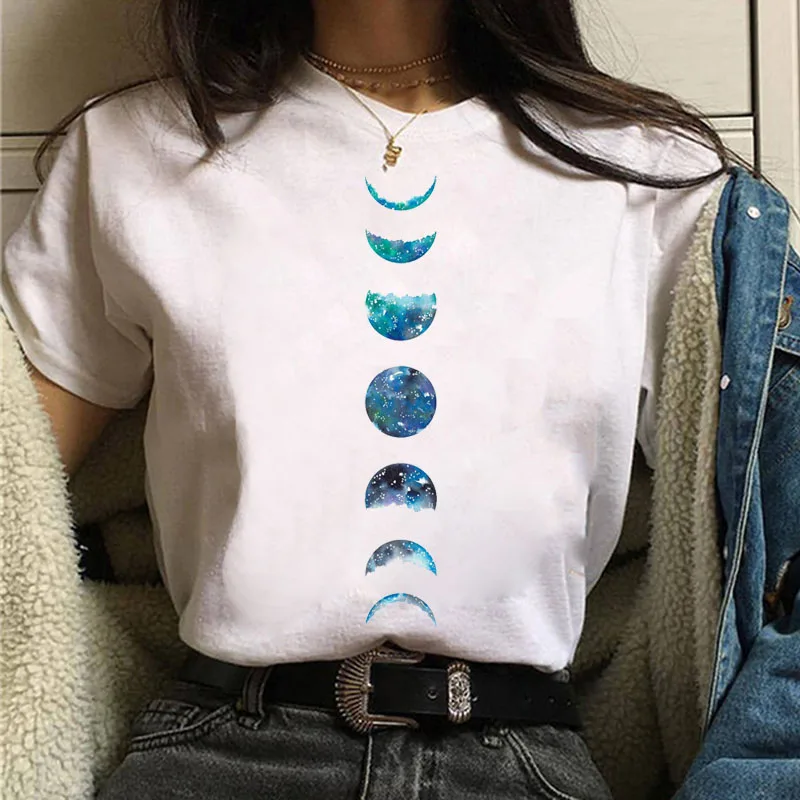 New Moon Women's Black T-shirt Women's Casual Round Neck T-shirt Lunar Eclipse Printed Women's T-shirt - Image 7