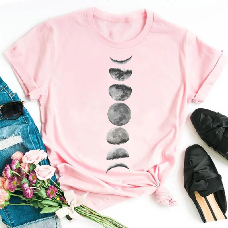 New Moon Women's Black T-shirt Women's Casual Round Neck T-shirt Lunar Eclipse Printed Women's T-shirt - Image 28