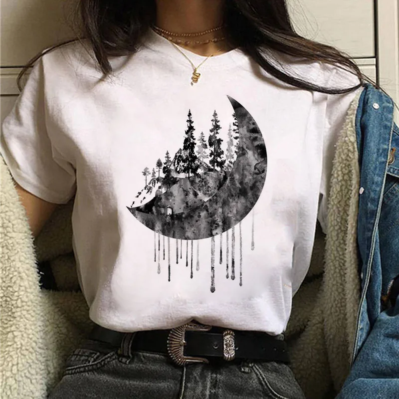 New Moon Women's Black T-shirt Women's Casual Round Neck T-shirt Lunar Eclipse Printed Women's T-shirt - Image 6