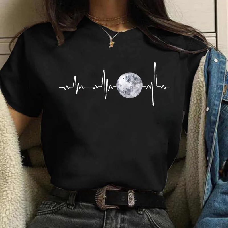 New Moon Women's Black T-shirt Women's Casual Round Neck T-shirt Lunar Eclipse Printed Women's T-shirt - Image 20