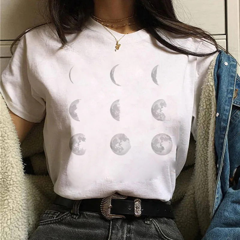 New Moon Women's Black T-shirt Women's Casual Round Neck T-shirt Lunar Eclipse Printed Women's T-shirt - Image 15