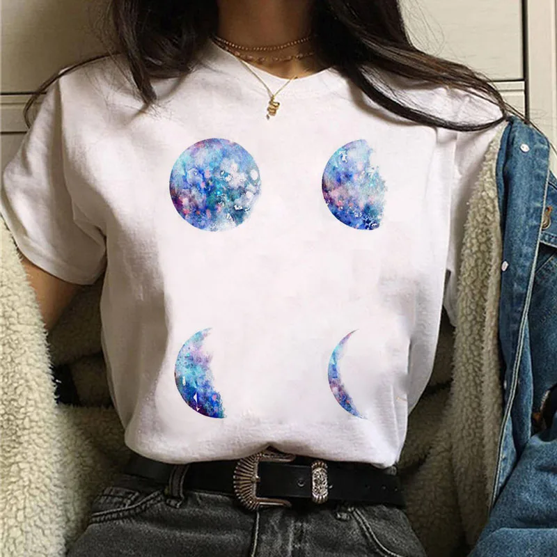 New Moon Women's Black T-shirt Women's Casual Round Neck T-shirt Lunar Eclipse Printed Women's T-shirt - Image 13