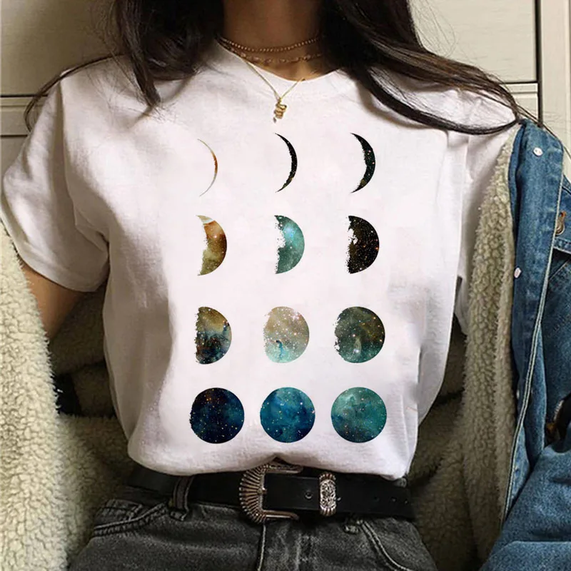 New Moon Women's Black T-shirt Women's Casual Round Neck T-shirt Lunar Eclipse Printed Women's T-shirt - Image 14