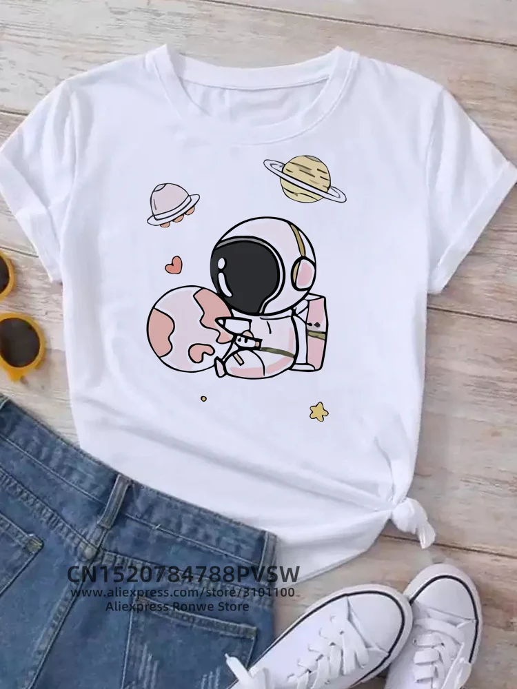 Moon Planet Space Women Print T-Shirts Girl Fashion Funy Casual Round Neck Short Sleeve Streetwear Female Clothes Vintage Tops - Image 17