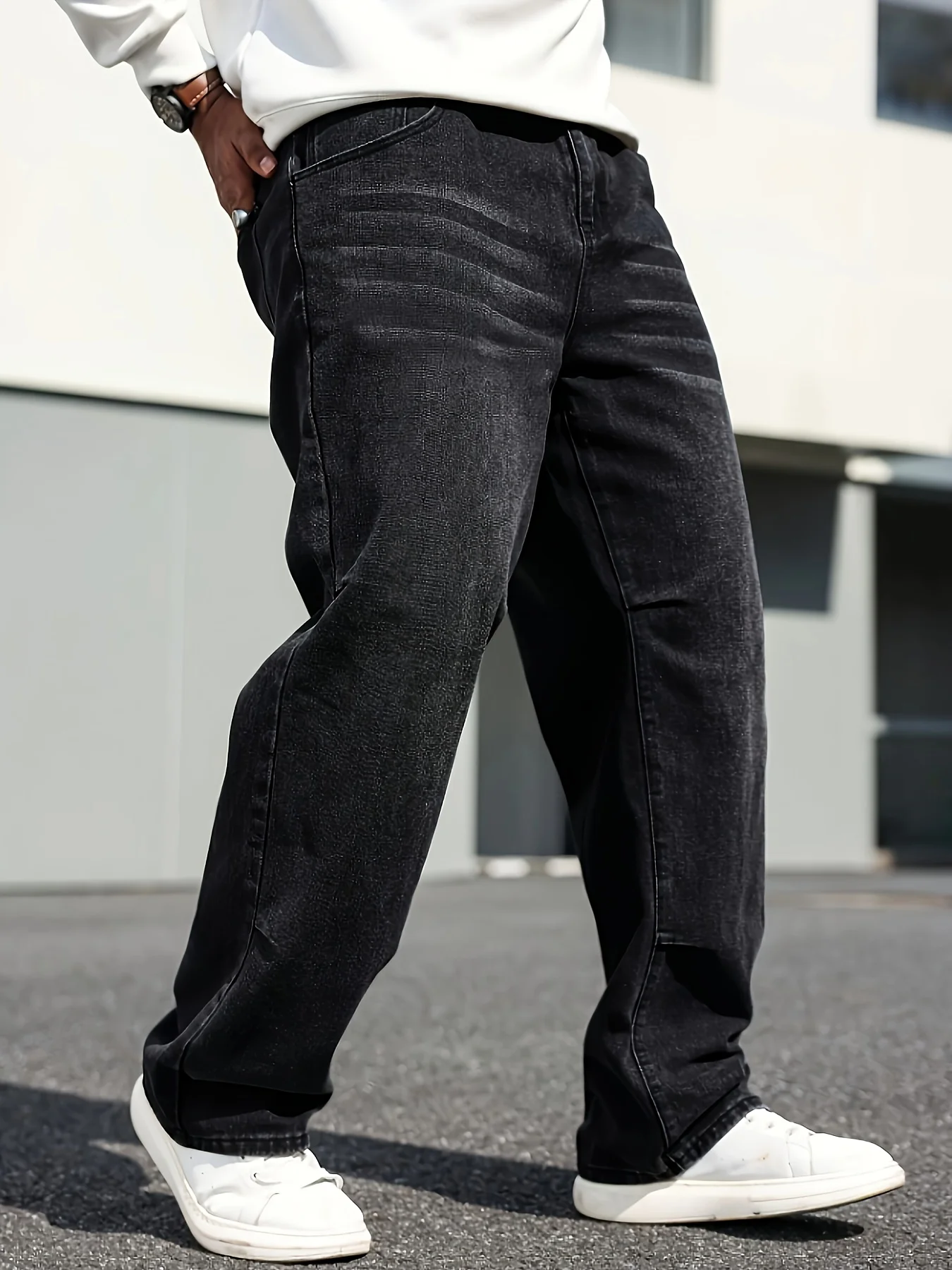 Men's Classic Straight-Leg Jeans - Cotton Blend, Dark Blue Denim, Non-Stretch, All-Season Wear, Comfort Fit with Slant Pockets - Image 3