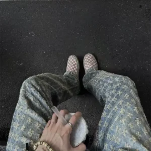 Jacquard All-over Printed American Jeans Thin Slim Fit Straight-leg Bootcut Pants