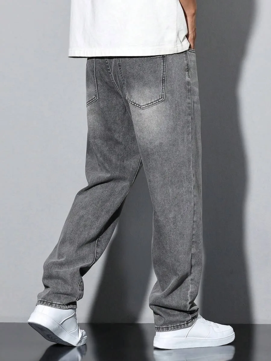 Men's straight skinny grey jeans, straight and simple design - Image 3