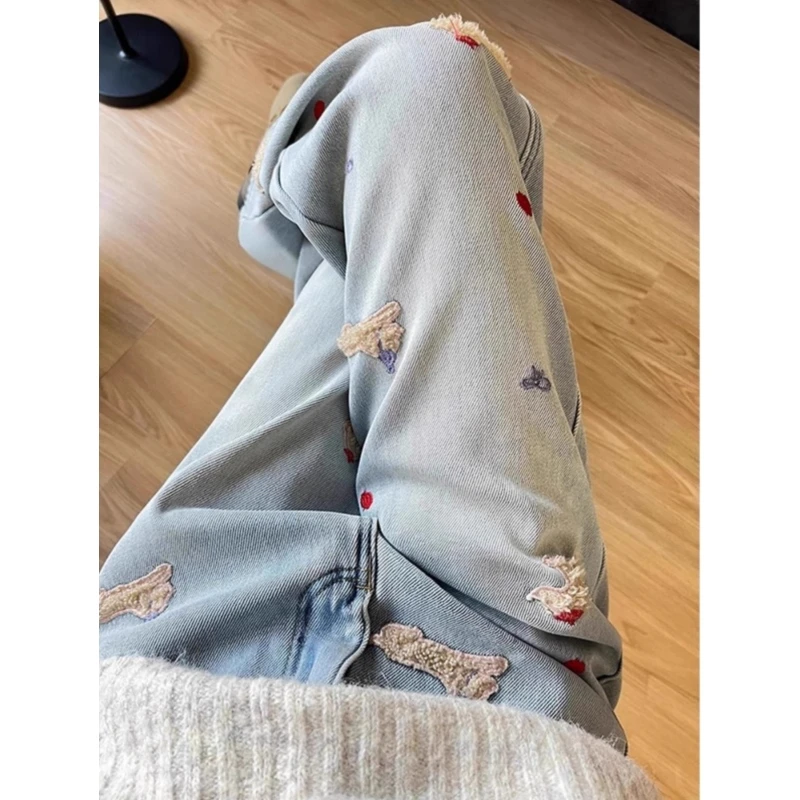 Winter 2025 Y2k Pants For Women Embroidered Flared Jeans Thick - Image 4