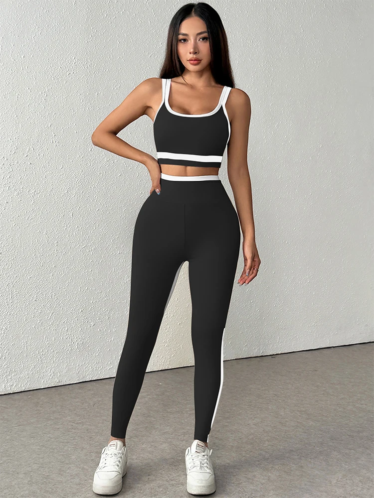 Women's Camis & Pants Sports Clothing Summer New Streetwear Fashion Striped 2 Piece Casual Slim Elegant Female Knitted Clothing