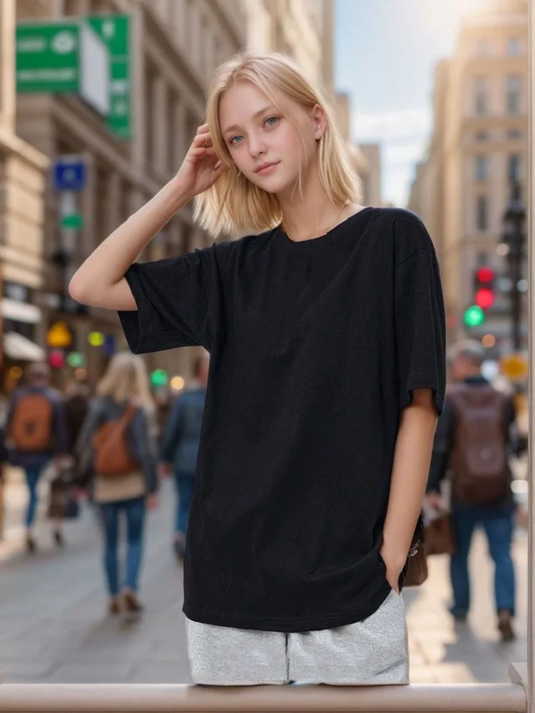 Summer 100% Cotton Oversized T shirts for Women Men Brown Casual Female Korean Streetwear Tees Unisex Basic Solid Young Cool Top - Image 4