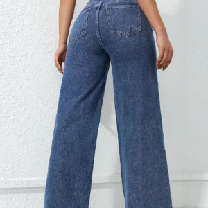Alternative view of Retro Loose Wide Leg Jeans Fashion Women Solid Straight Wash High Elastic Waist Denim Pants Casual Streetwear Pocket Trousers