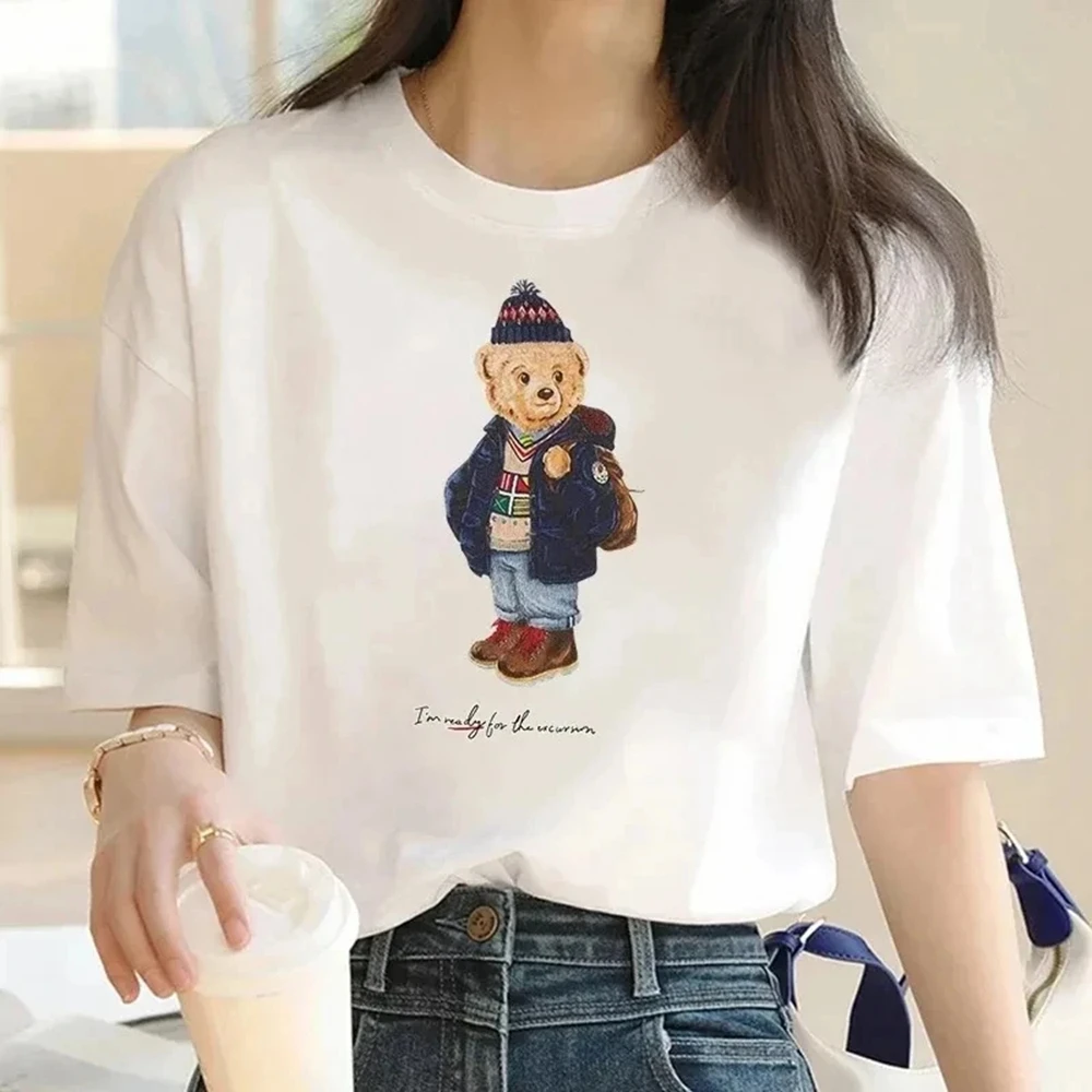 Women's Bear Print Luxury Brand T-Shirt High Quality Cotton Casual T-Shirt Short Sleeve Shirt Summer Outdoor T-Shirt 70524 - Image 2