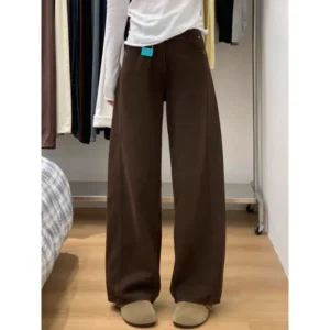 Maillard Brown Straight Leg Jeans for Women 2025 Autumn Winter Loose Fit Pear Shape Curved Wide Leg Pants