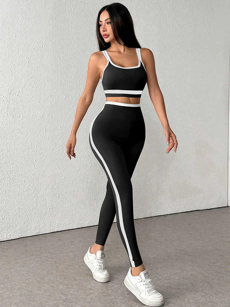 Women's Camis & Pants Sports Clothing Summer New Streetwear Fashion Striped 2 Piece Casual Slim Elegant Female Knitted Clothing - Image 2