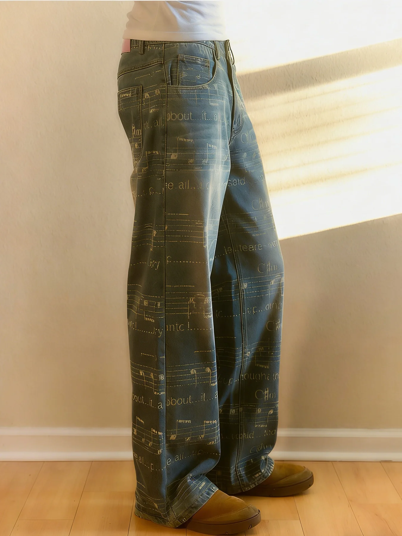 New straight-leg washed and printed denim jeans, loose-fitting high-street casual street style long pants, cropped pants, y2k - Image 4