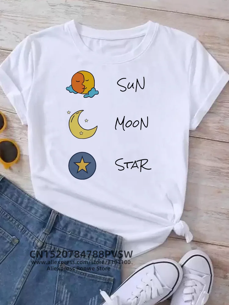 Moon Planet Space Women Print T-Shirts Girl Fashion Funy Casual Round Neck Short Sleeve Streetwear Female Clothes Vintage Tops - Image 11
