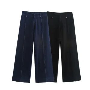 SAW Quick Selling Women's Jeans Cross-Border Trade Color Blocking Denim Fabric Mid-Waist Straight-Leg Plus Knees 9632252