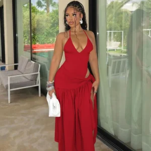 Alternative view of 2025 Spring/Summer New Women's Two Piece Sexy Backless Jumpsuit, Slim Fit Lace Up Skirt Set