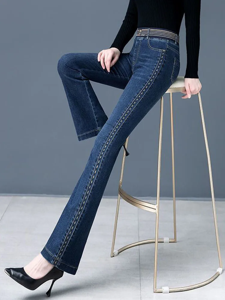 Women Vintage Skinny Stretch Flare Jeans Korean Elastic High Waist Wide Leg Denim Pants Ankle Length Big Size 4xl Kot Pantolon - Image 3