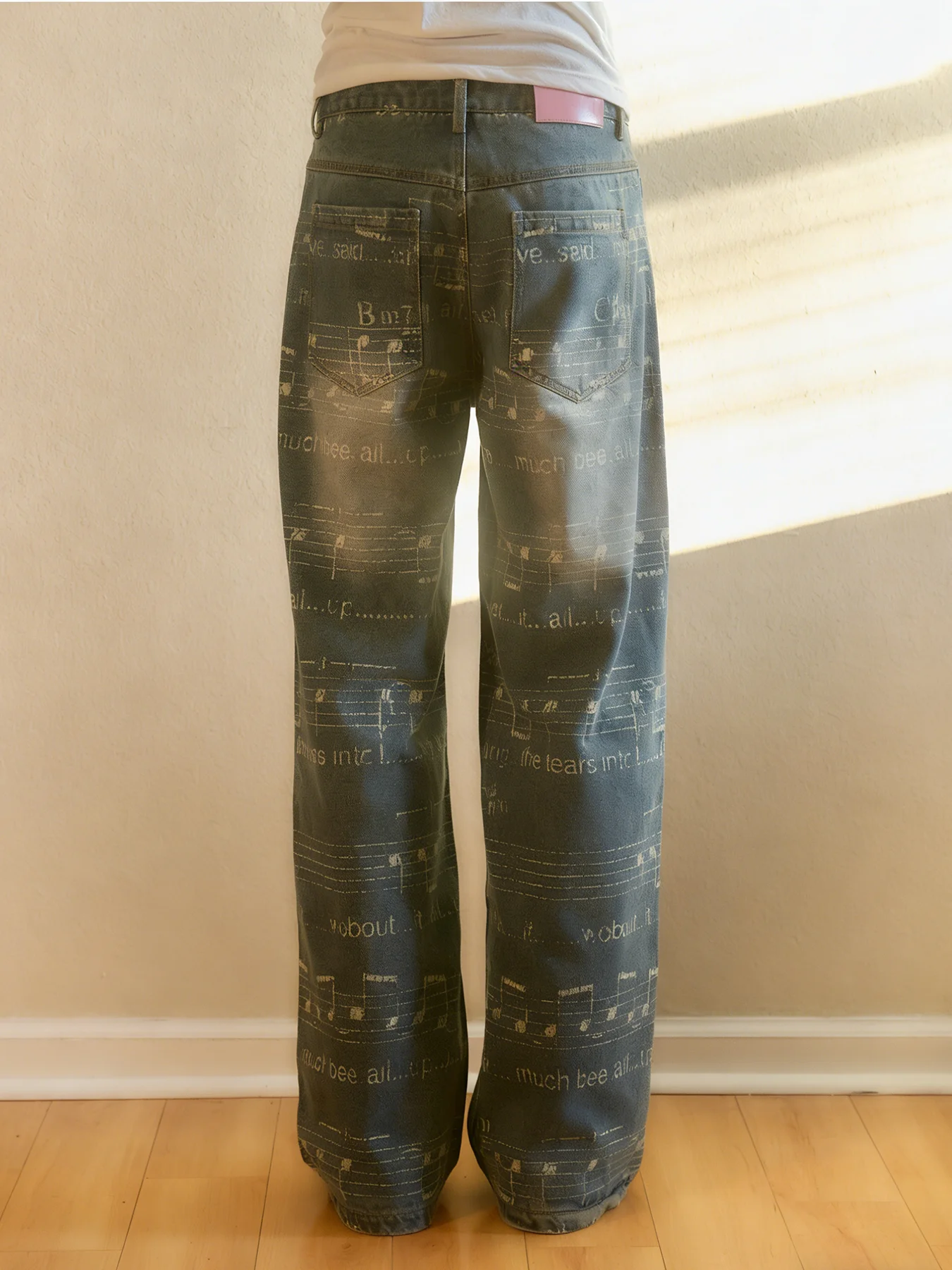 New straight-leg washed and printed denim jeans, loose-fitting high-street casual street style long pants, cropped pants, y2k - Image 2