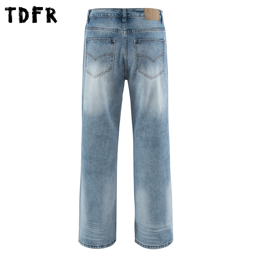 Denim Pants Mens Washed Distressed Retro Streetwear Baggy Straight - Image 3