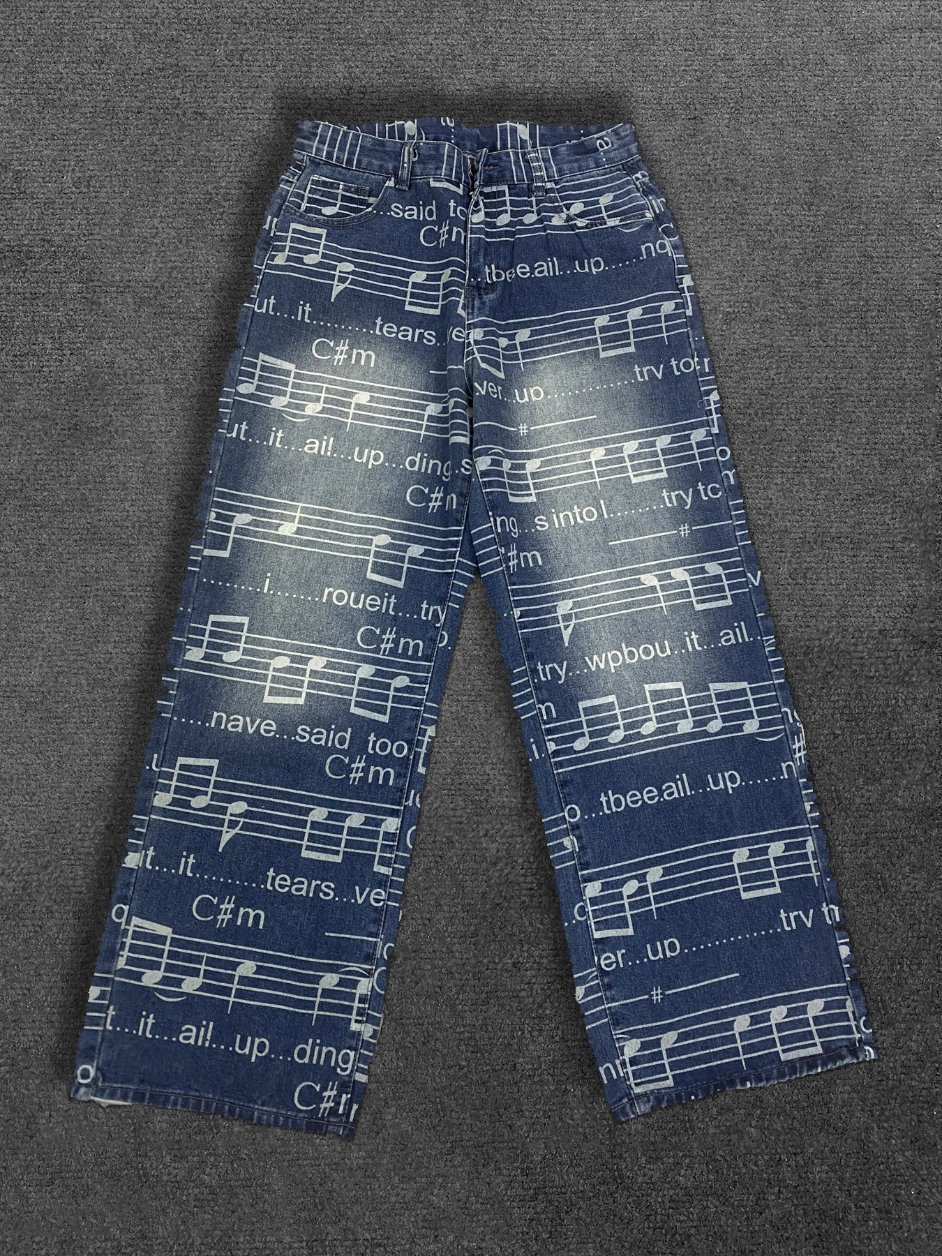New straight-leg washed and printed denim jeans, loose-fitting high-street casual street style long pants, cropped pants, y2k - Image 5