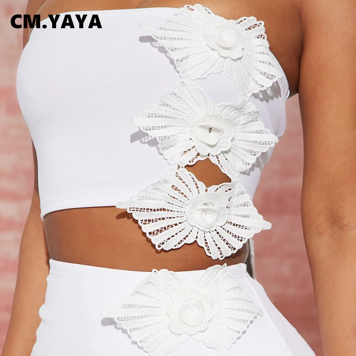 CM.YAYA Bowknot Side Women's Dress Set Strapless Crop Top and Ruffles Split Midi Maxi Long Skirt Suit Two 2 Piece Set Outfits - Image 4