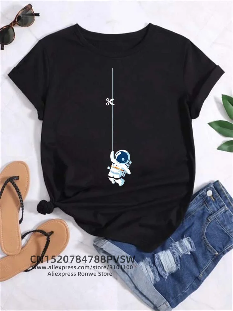 Moon Planet Space Women Print T-Shirts Girl Fashion Funy Casual Round Neck Short Sleeve Streetwear Female Clothes Vintage Tops - Image 8