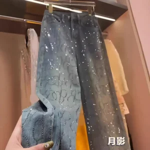 Alternative view of Women's Jeans 2025 New Style Heavy Industry High-end Versatile High-waisted Slim Straight Pants Blue Two-color Hot Diamond Jeans