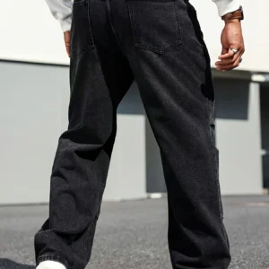 Alternative view of Men's Classic Straight-Leg Jeans - Cotton Blend, Dark Blue Denim, Non-Stretch, All-Season Wear, Comfort Fit with Slant Pockets