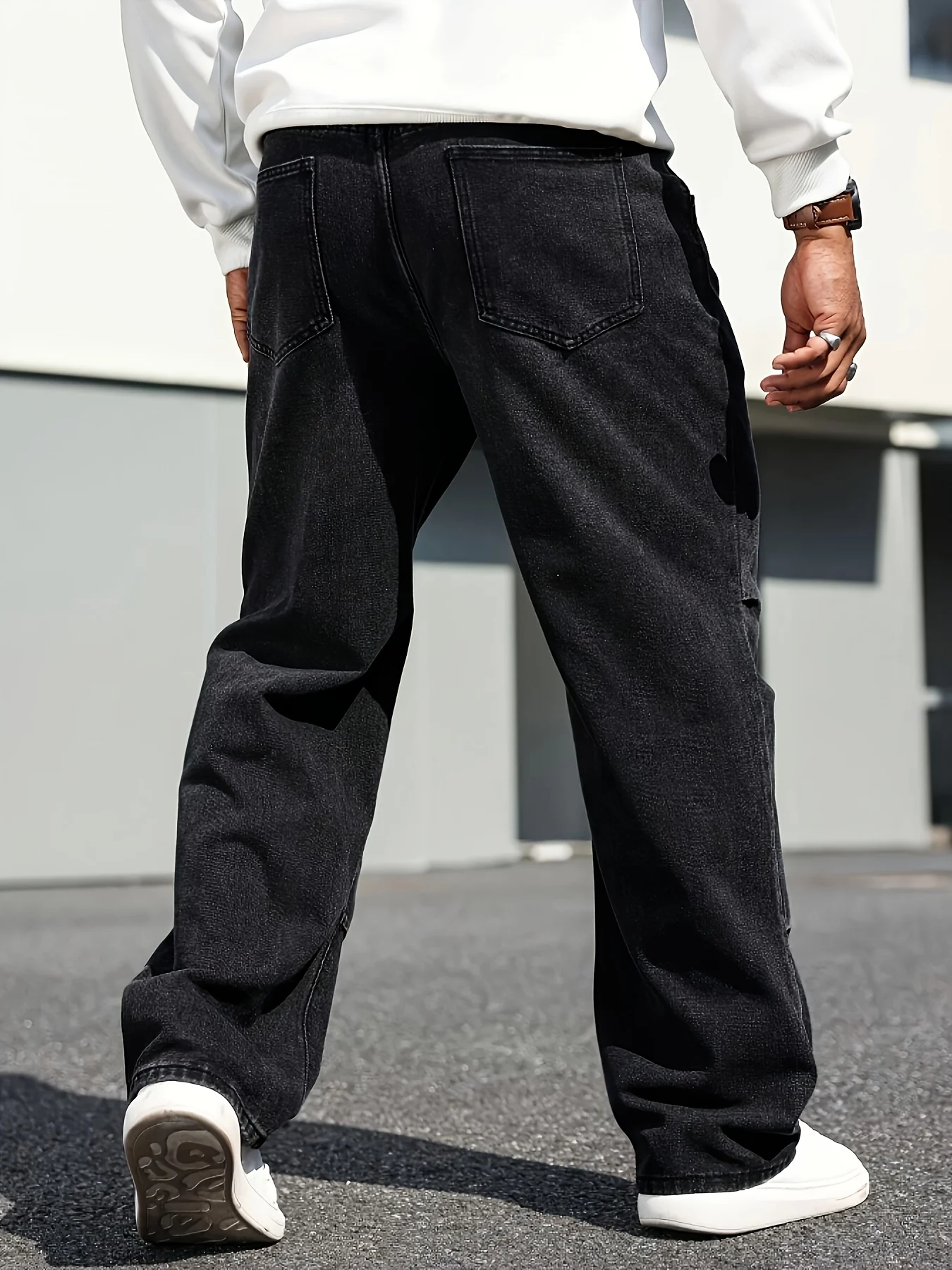 Men's Classic Straight-Leg Jeans - Cotton Blend, Dark Blue Denim, Non-Stretch, All-Season Wear, Comfort Fit with Slant Pockets - Image 2