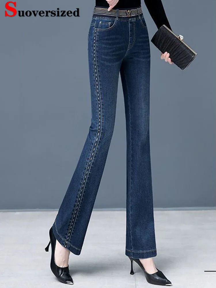 Women Vintage Skinny Stretch Flare Jeans Korean Elastic High Waist Wide Leg Denim Pants Ankle Length Big Size 4xl Kot Pantolon - Image 2