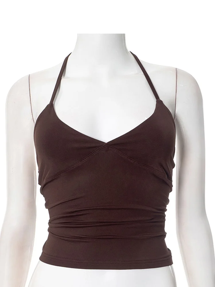 2025 Summer New Hanging Neck V-Neck Backless Vest Hottie Girls Camisole Bottom Top Sexy Pure Desire Wind Sling Y2K - Image 6