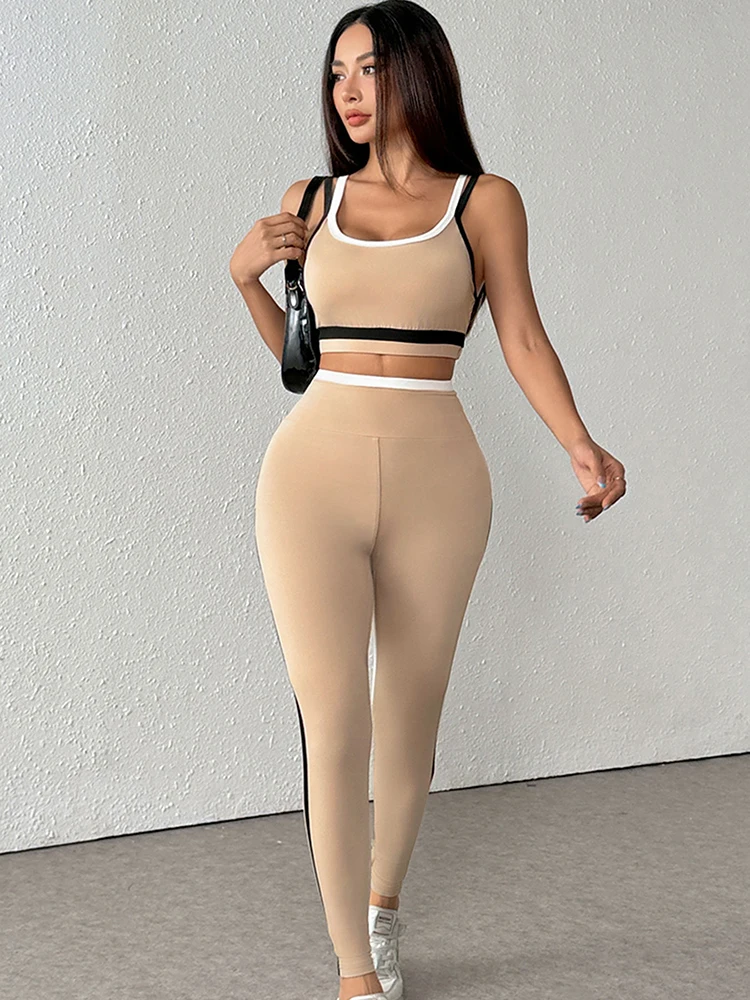 Women's Camis & Pants Sports Clothing Summer New Streetwear Fashion Striped 2 Piece Casual Slim Elegant Female Knitted Clothing - Image 4