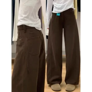 Alternative view of Maillard Brown Straight Leg Jeans for Women 2025 Autumn Winter Loose Fit Pear Shape Curved Wide Leg Pants