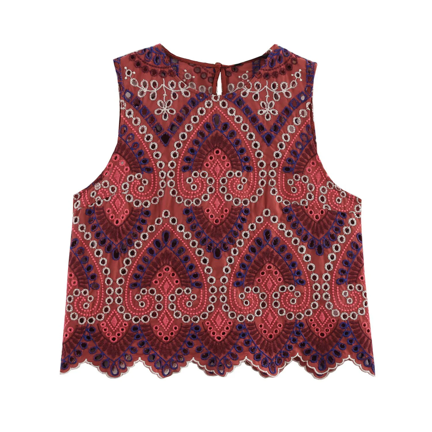 DEEABAE Comfortable Round Neck Sleeveless Top With High Waist Layered Decoration Hollowed Out Embroidery MIDI Skirt - Image 9