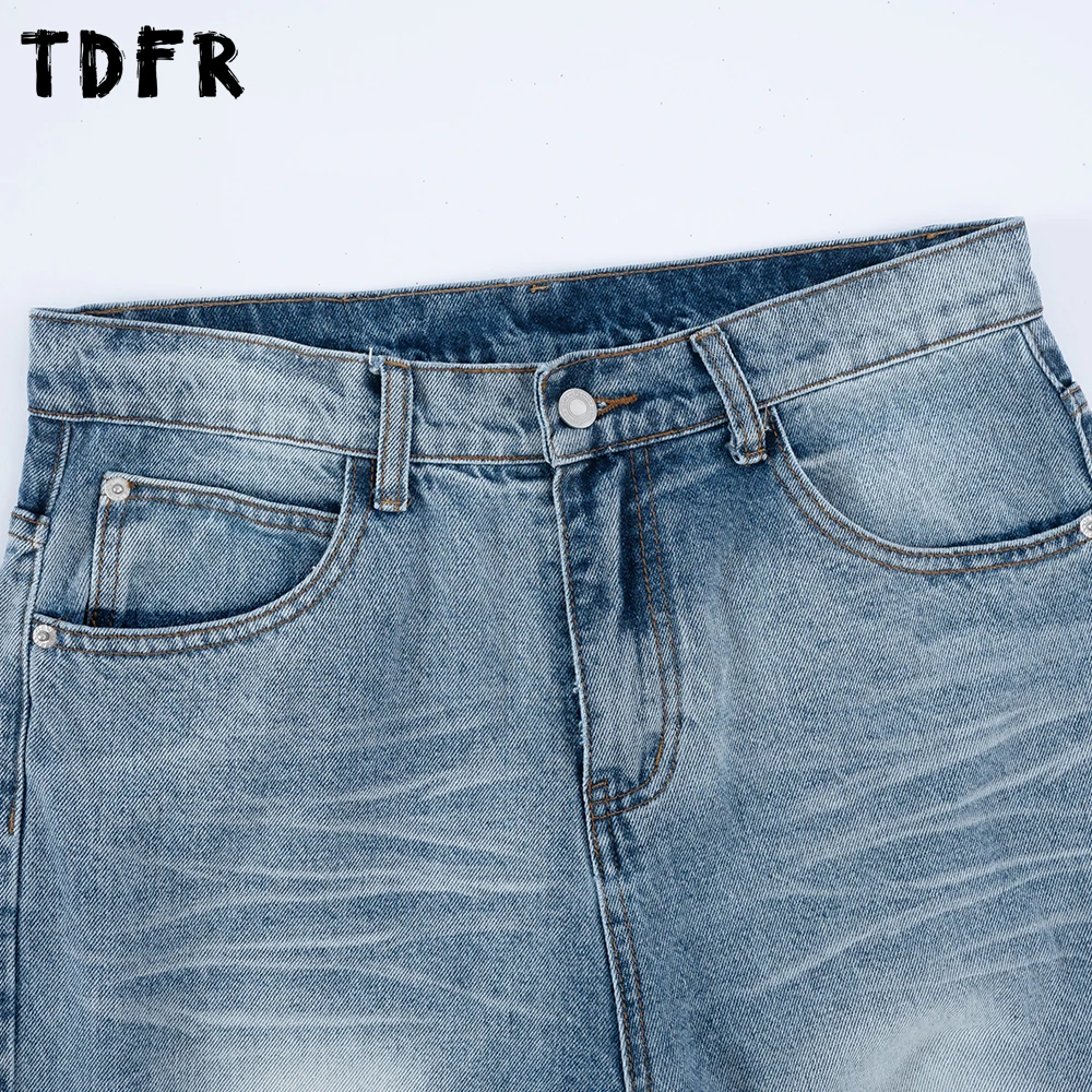 Denim Pants Mens Washed Distressed Retro Streetwear Baggy Straight - Image 5