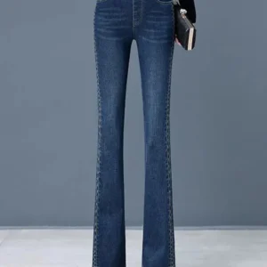 Women Vintage Skinny Stretch Flare Jeans Korean Elastic High Waist Wide Leg Denim Pants Ankle Length Big Size 4xl Kot Pantolon