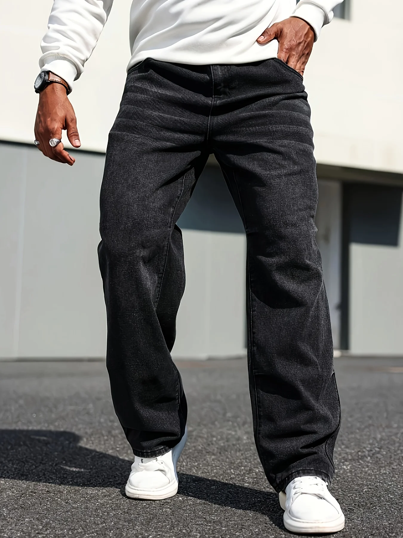 Men's Classic Straight-Leg Jeans - Cotton Blend, Dark Blue Denim, Non-Stretch, All-Season Wear, Comfort Fit with Slant Pockets - Image 5