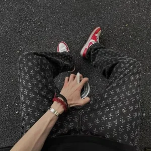 Alternative view of Jacquard All-over Printed American Jeans Thin Slim Fit Straight-leg Bootcut Pants