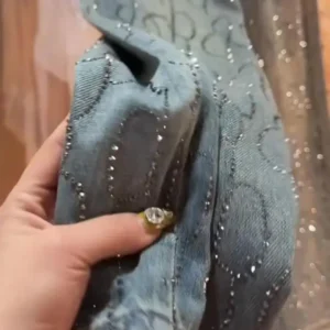 Alternative view of Diamond Jeans for Women Shiny High Waist Loose Wide Leg Denim Pants Blue Rhinestone Mopping Pants Streetwear Fashion Trousers