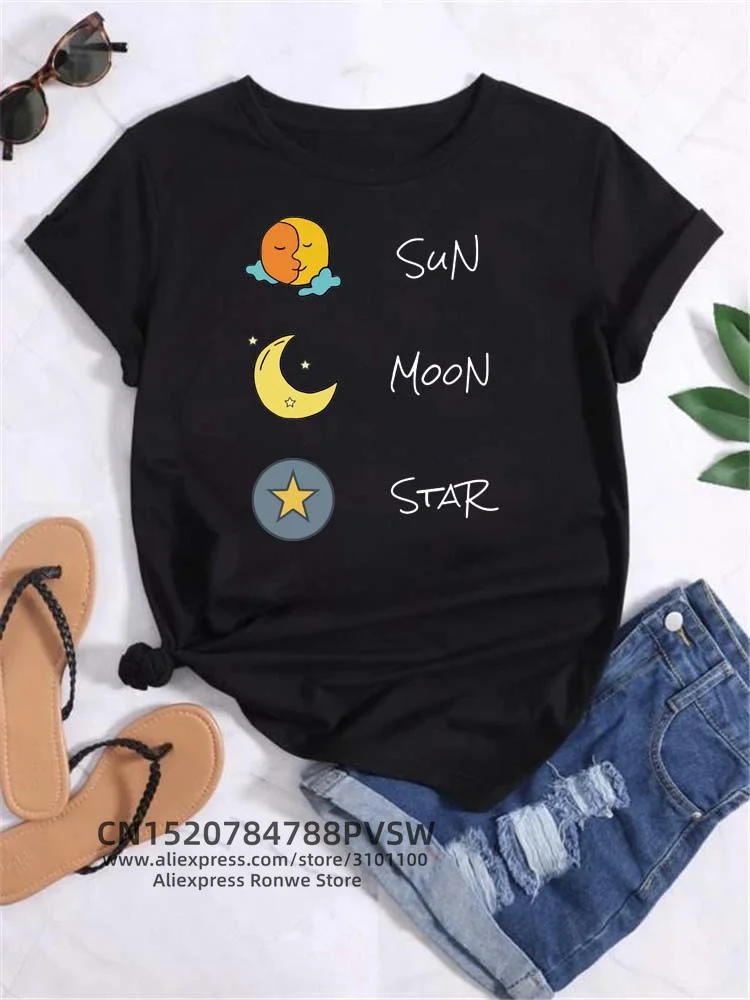 Moon Planet Space Women Print T-Shirts Girl Fashion Funy Casual Round Neck Short Sleeve Streetwear Female Clothes Vintage Tops - Image 30