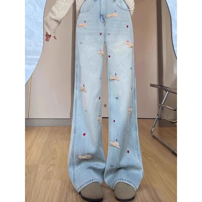 Winter 2025 Y2k Pants For Women Embroidered Flared Jeans Thick - Image 2