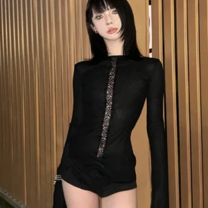 Alternative view of Genayooa Y2k Japanese T Shirt Women Irregual Hollow Out Skinny Print Crop Tops Patchwork Lace Tee Tops Streetwear Tshirts Grunge