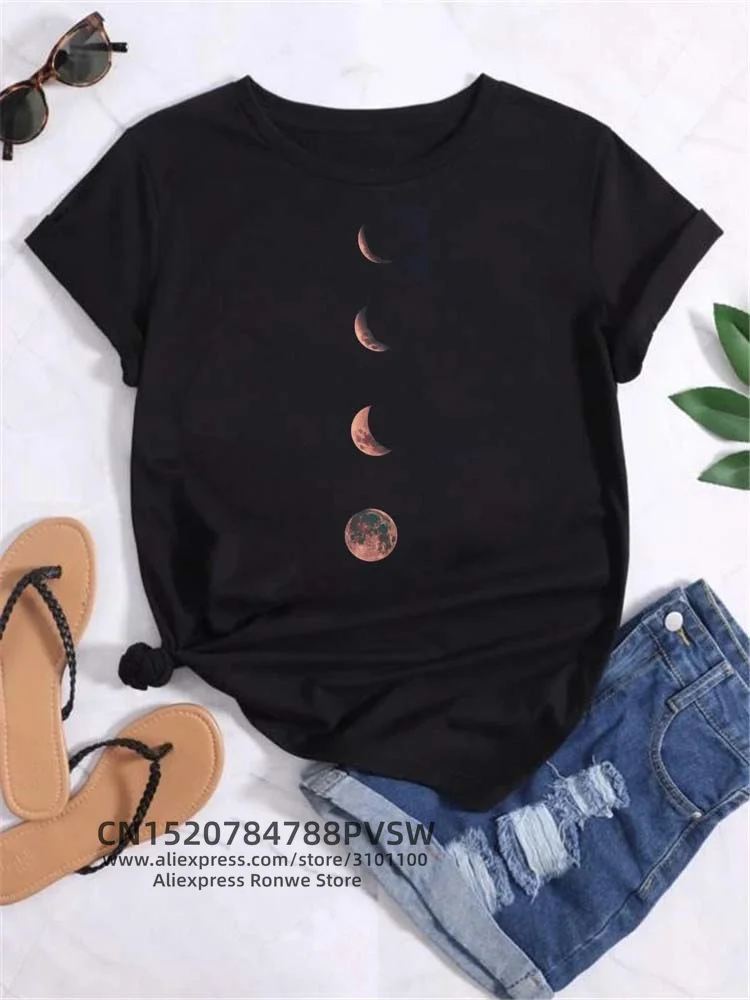 Moon Planet Space Women Print T-Shirts Girl Fashion Funy Casual Round Neck Short Sleeve Streetwear Female Clothes Vintage Tops - Image 16